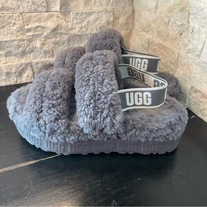 UGG Gray Fluffy Slippers